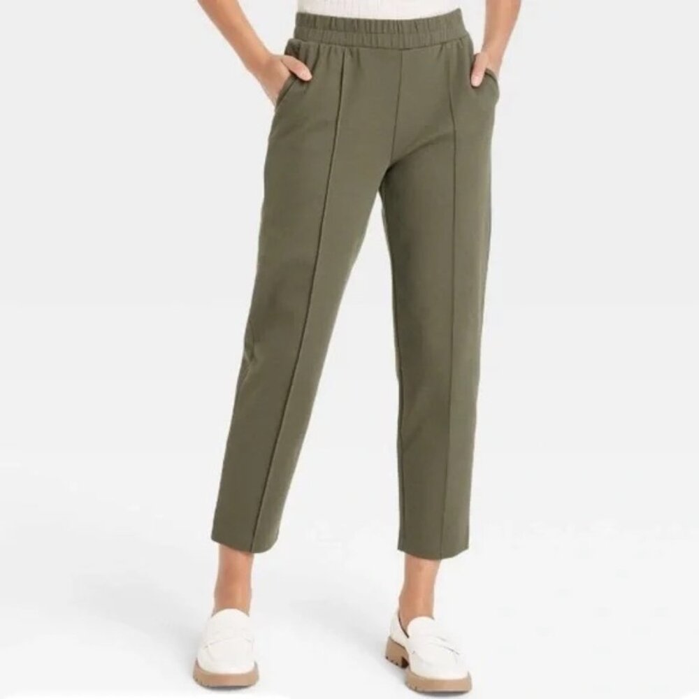 Women's High-Rise Regular Fit Tapered Ankle Knit Pants - A New Day™ Olive